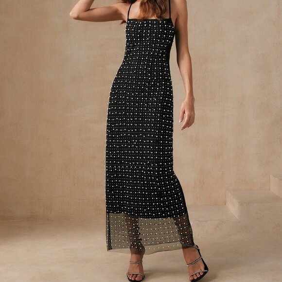 Black Party Women's Sequin Patchwork Summer Strappy Dress - Picture 7 of 7